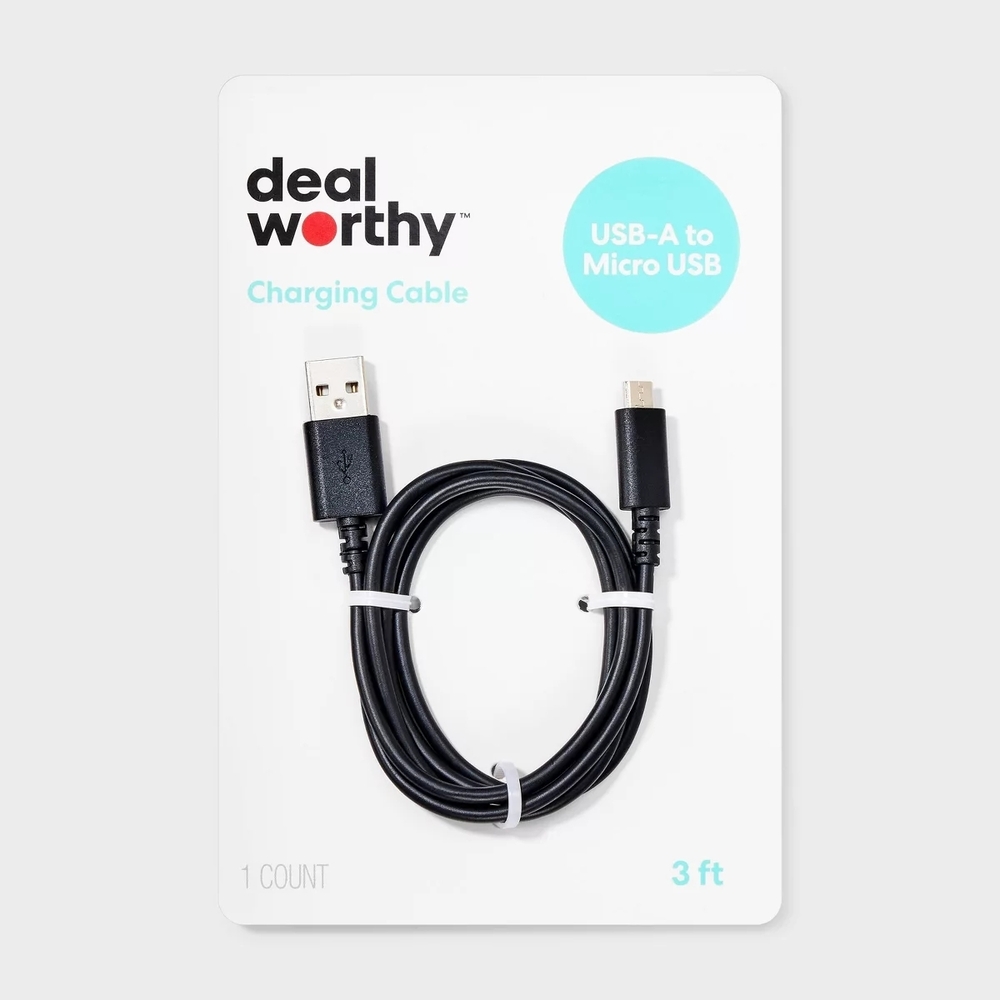 3' USB-A to Micro-USB Cable - dealworthy™ Black: 3' Charging Cord